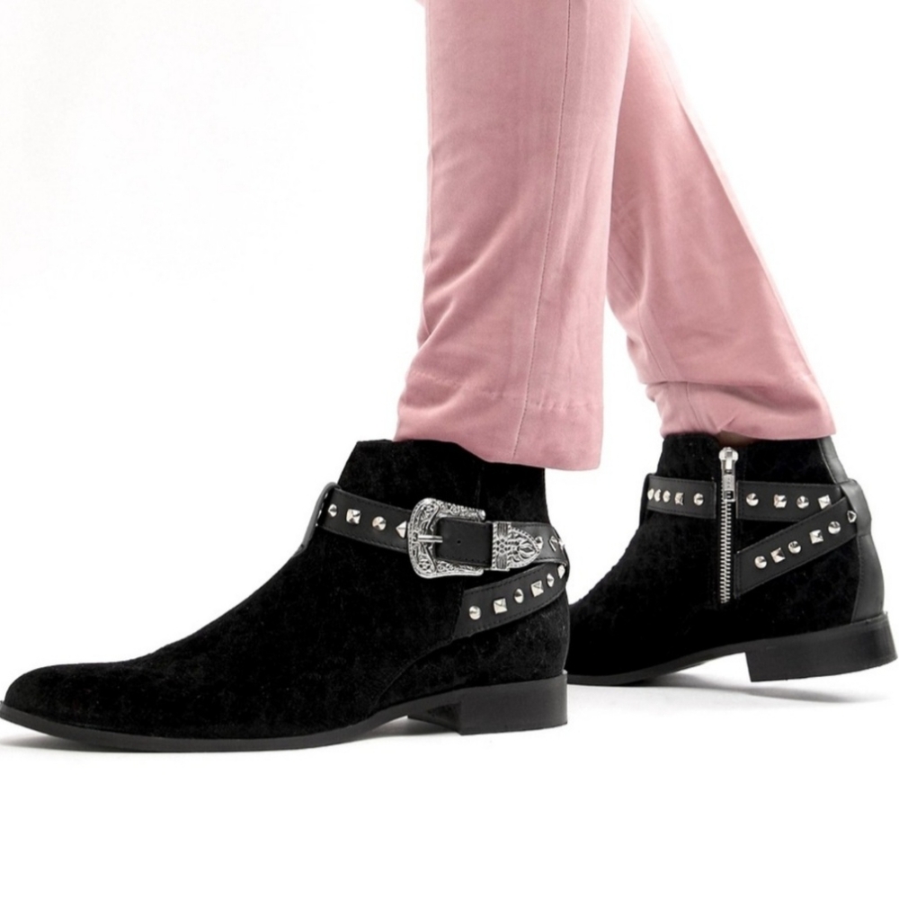 House Of Hounds Harpy Chelsea Boots in Black Geo Velvet Men's EU 44